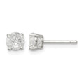 Sterling Silver 5mm Round Basket Set Cross-cut CZ Stud Earrings