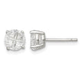 Sterling Silver 6mm Round Basket Set Cross-cut CZ Stud Earrings