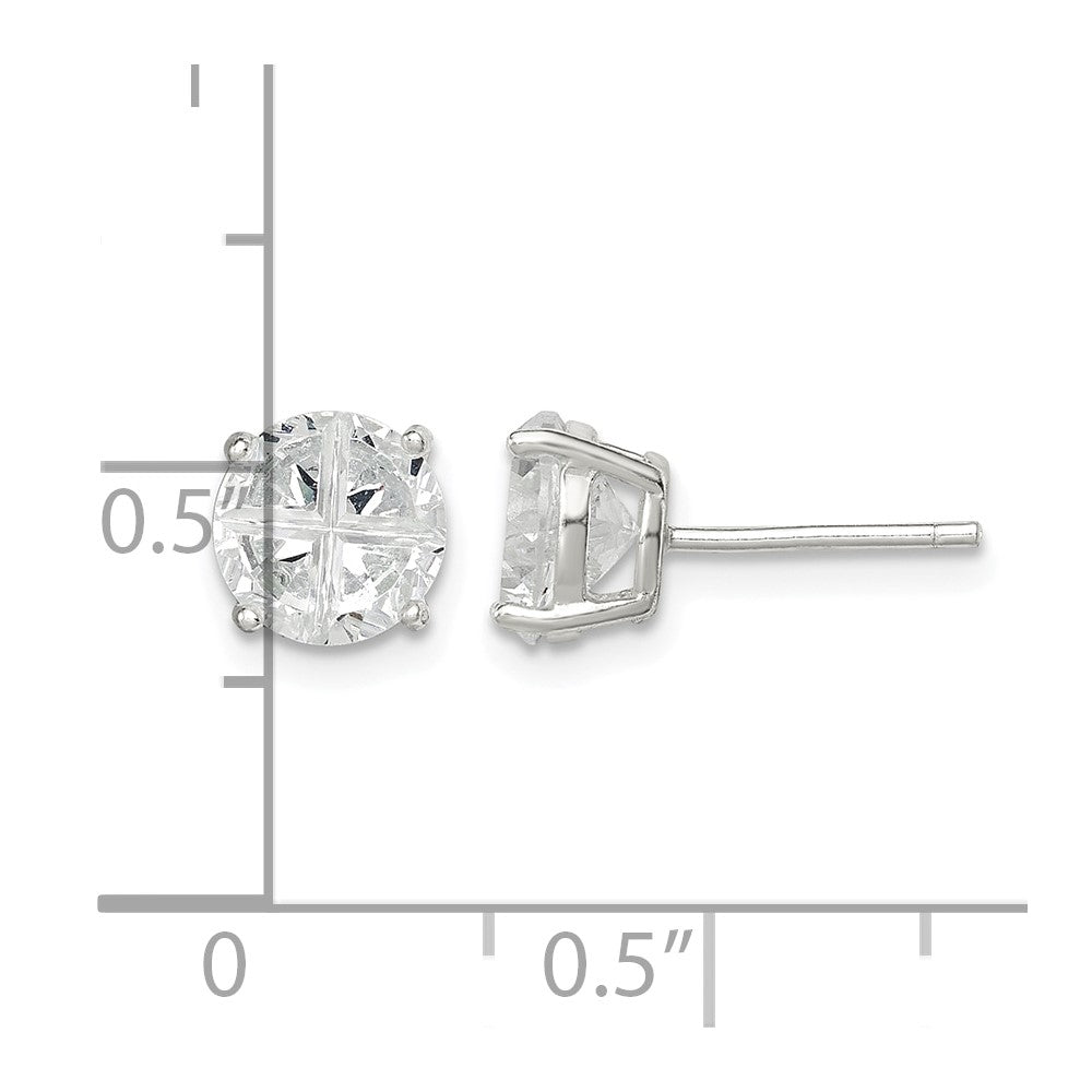 Sterling Silver 7mm Round Basket Set Cross-cut CZ Stud Earrings