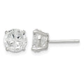 Sterling Silver 7mm Round Basket Set Cross-cut CZ Stud Earrings