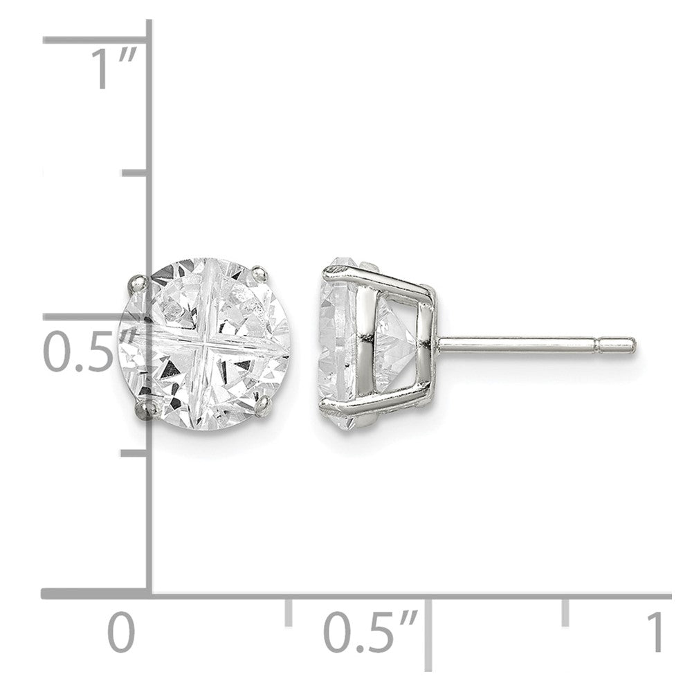 Sterling Silver 8mm Round Basket Set Cross-cut CZ Stud Earrings