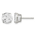 Sterling Silver 8mm Round Basket Set Cross-cut CZ Stud Earrings