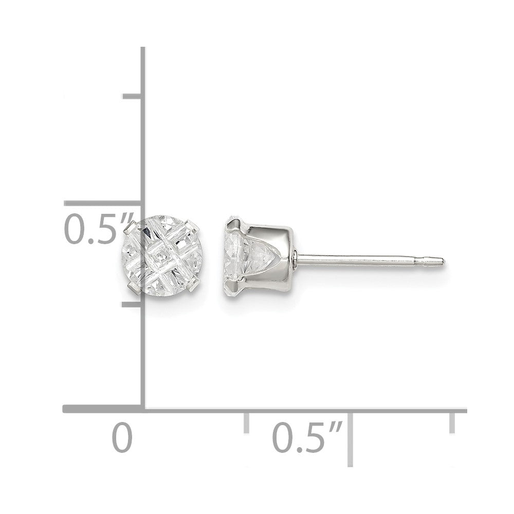 Sterling Silver 5mm Round Snap Set Laser-cut CZ Stud Earrings
