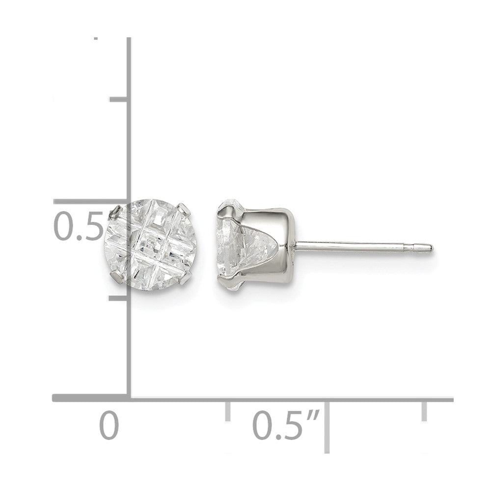 Sterling Silver 6mm Round Snap Set Laser-cut CZ Stud Earrings
