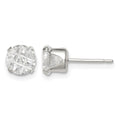 Sterling Silver 6mm Round Snap Set Laser-cut CZ Stud Earrings