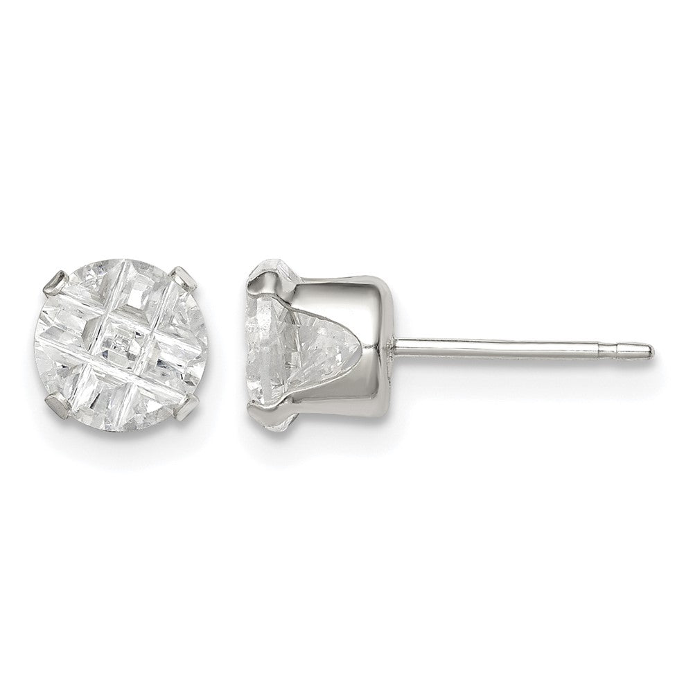 Sterling Silver 6mm Round Snap Set Laser-cut CZ Stud Earrings