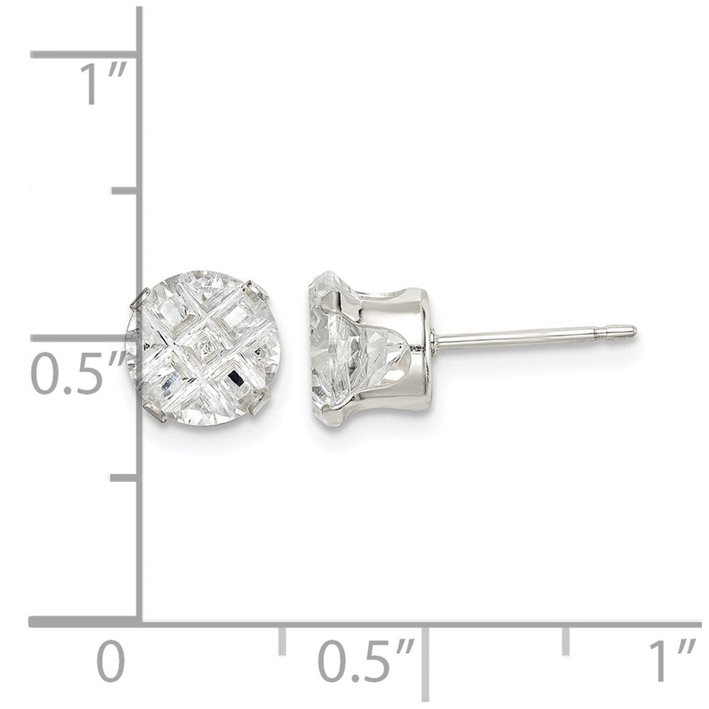 Sterling Silver 7mm Round Snap Set Laser-cut CZ Stud Earrings