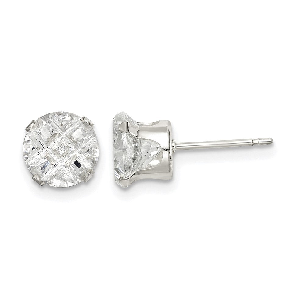 Sterling Silver 7mm Round Snap Set Laser-cut CZ Stud Earrings