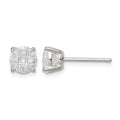 Sterling Silver 6mm Round Basket Set Laser-cut CZ Stud Earrings