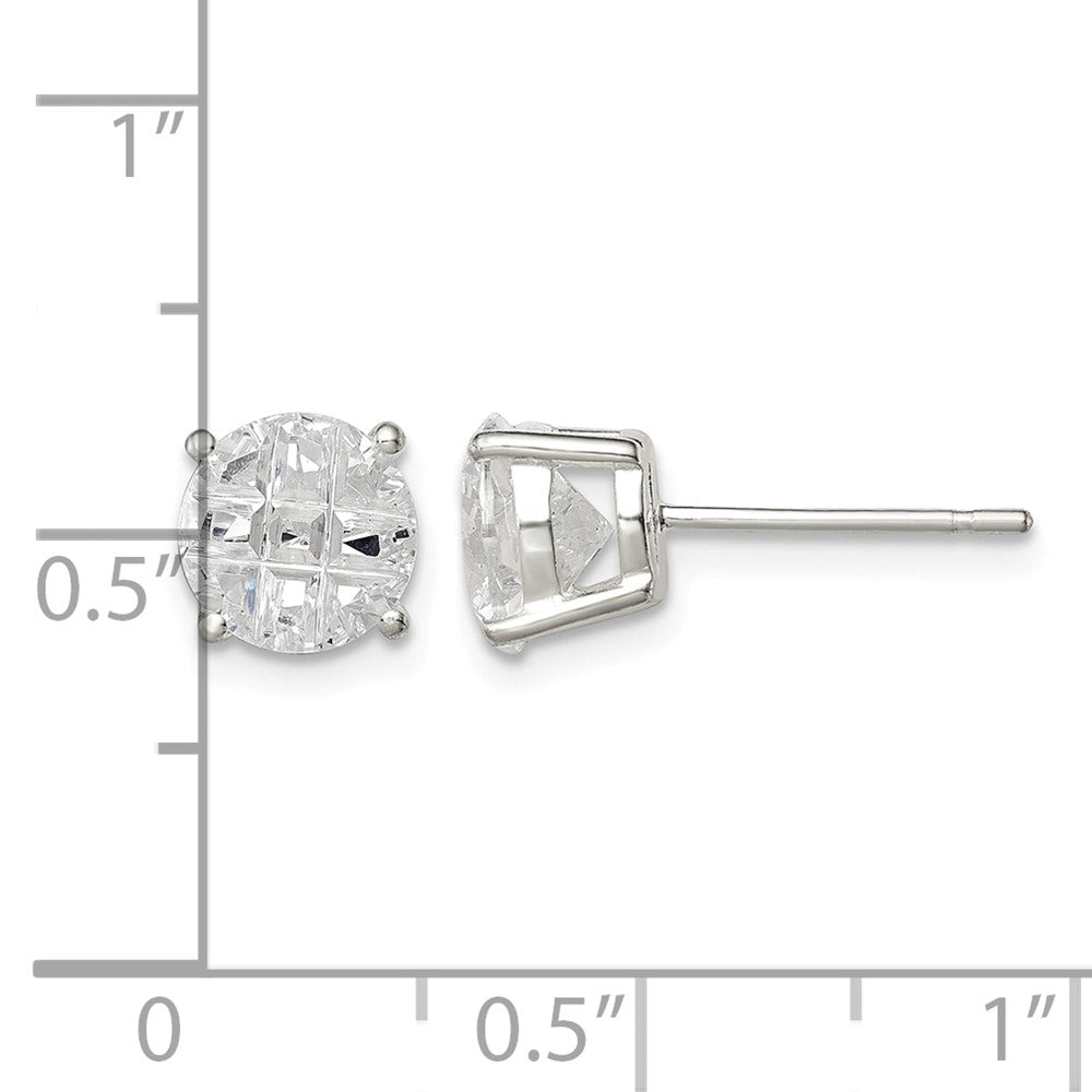 Sterling Silver 7mm Round Basket Set Laser-cut CZ Stud Earrings