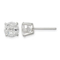 Sterling Silver 7mm Round Basket Set Laser-cut CZ Stud Earrings