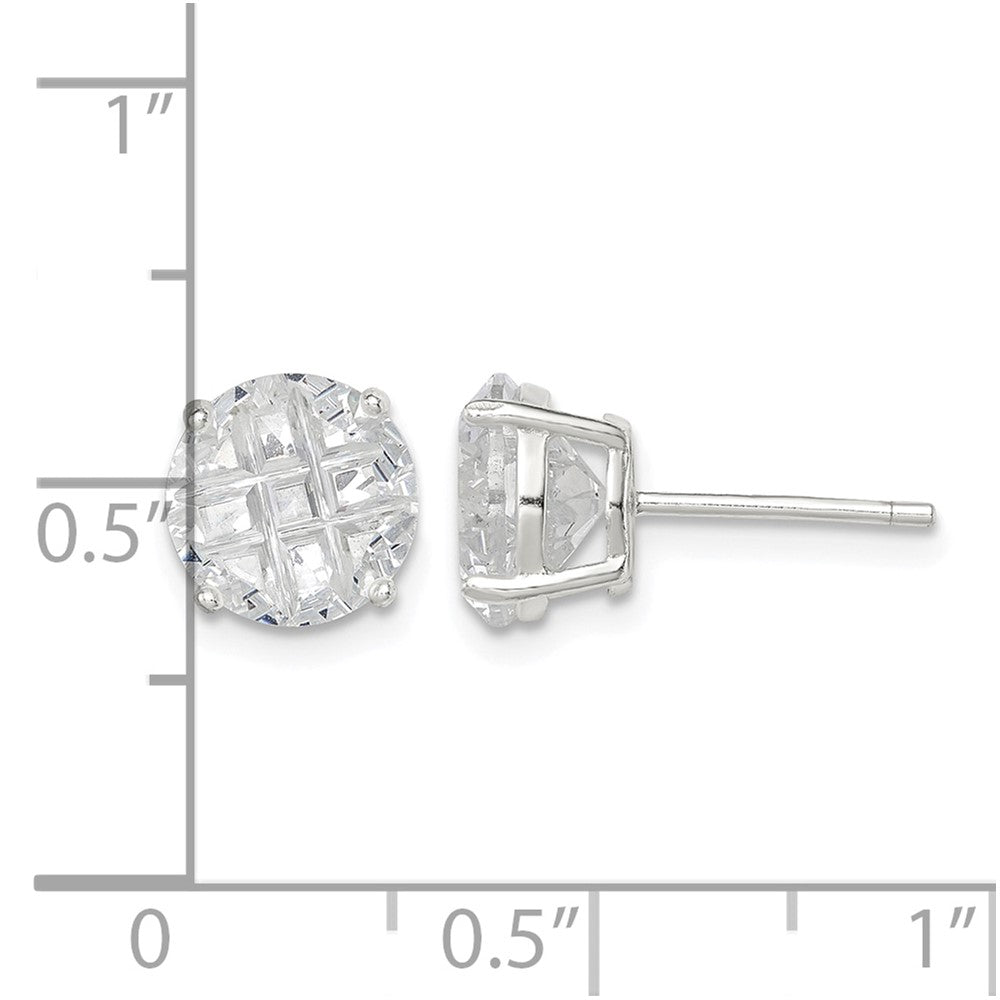 Sterling Silver 8mm Round Basket Set Laser-cut CZ Stud Earrings