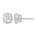 Sterling Silver 8mm Round Basket Set Laser-cut CZ Stud Earrings