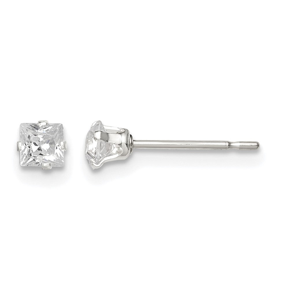 Sterling Silver 3mm Square Snap Set CZ Stud Earrings
