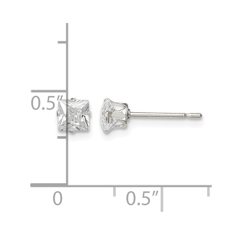 Sterling Silver 4mm Square Snap Set CZ Stud Earrings