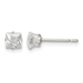 Sterling Silver 4mm Square Snap Set CZ Stud Earrings