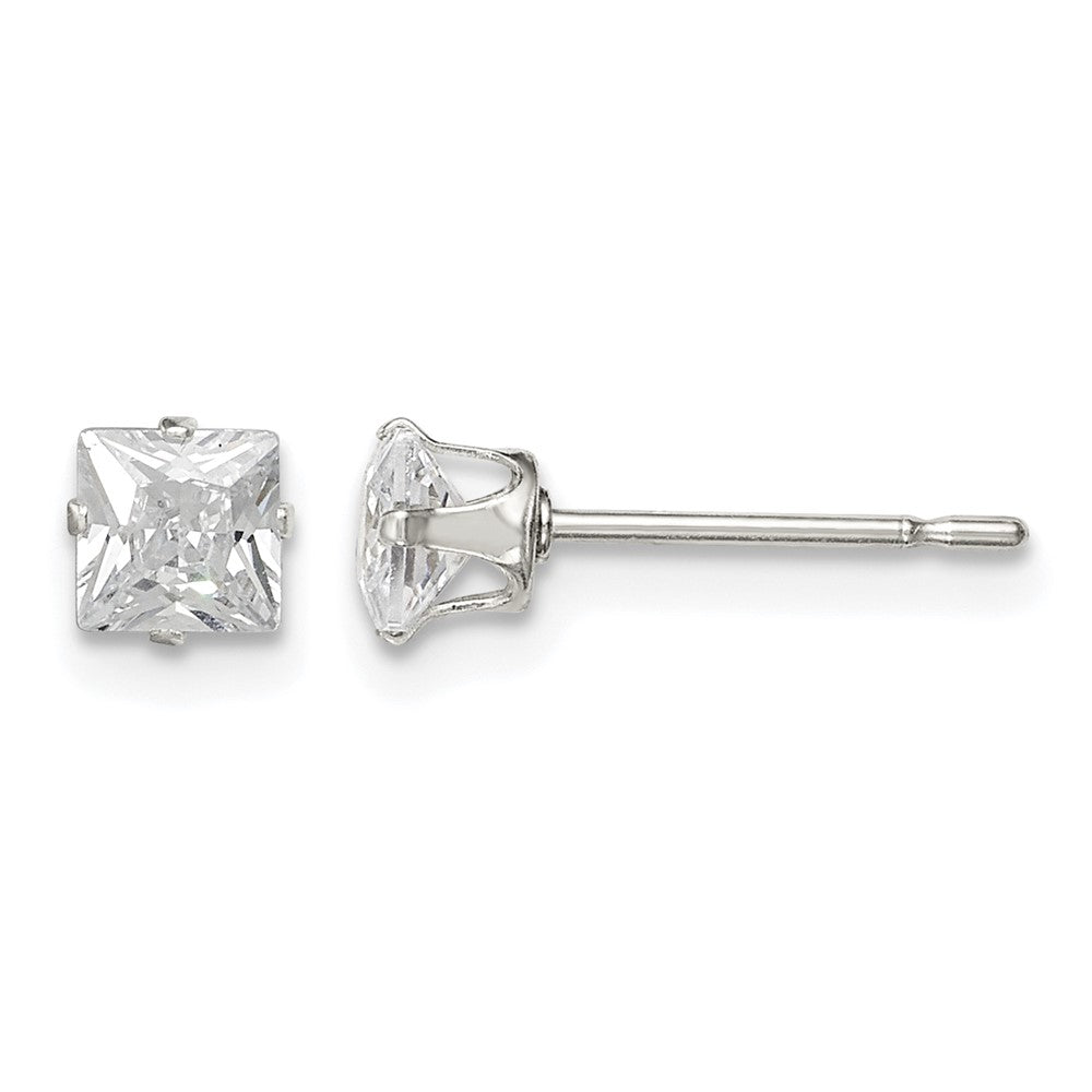 Sterling Silver 4mm Square Snap Set CZ Stud Earrings