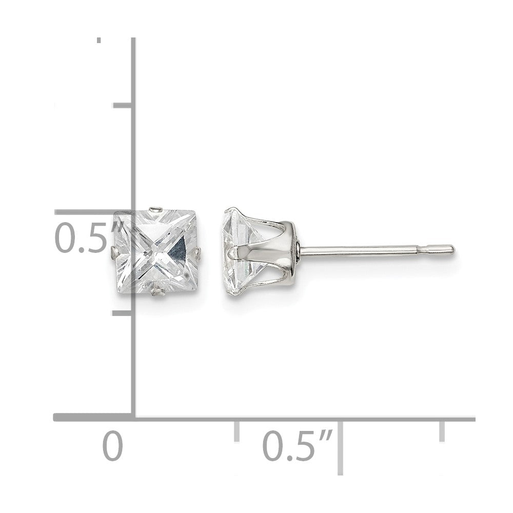 Sterling Silver 5mm Square Snap Set CZ Stud Earrings