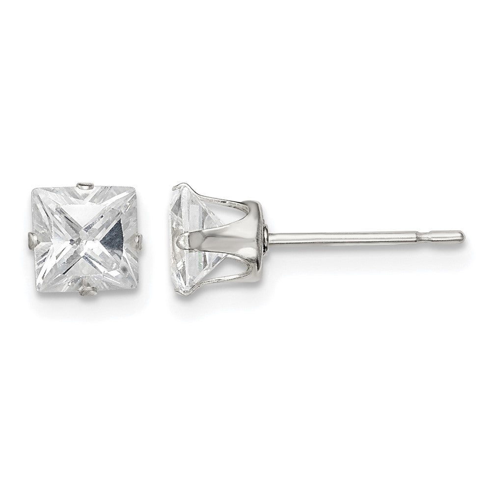 Sterling Silver 5mm Square Snap Set CZ Stud Earrings