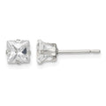 Sterling Silver 5mm Square Snap Set CZ Stud Earrings