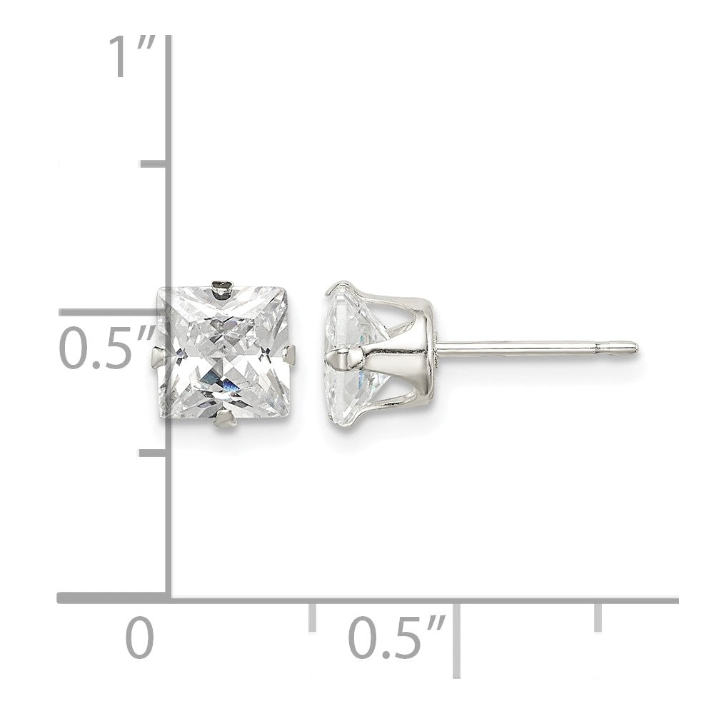 Sterling Silver 6mm Square Snap Set CZ Stud Earrings