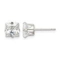 Sterling Silver 6mm Square Snap Set CZ Stud Earrings
