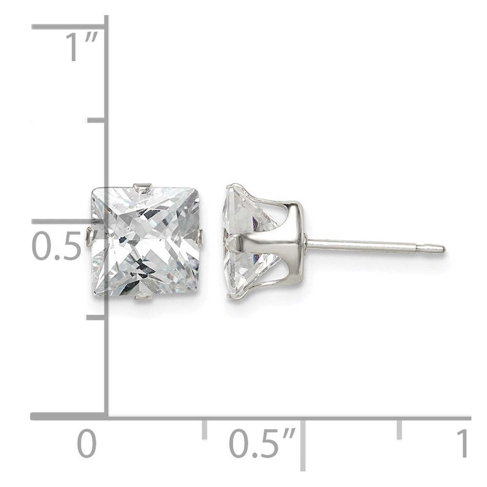 Sterling Silver 7mm Square Snap Set CZ Stud Earrings