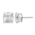 Sterling Silver 9mm Square Snap Set CZ Stud Earrings