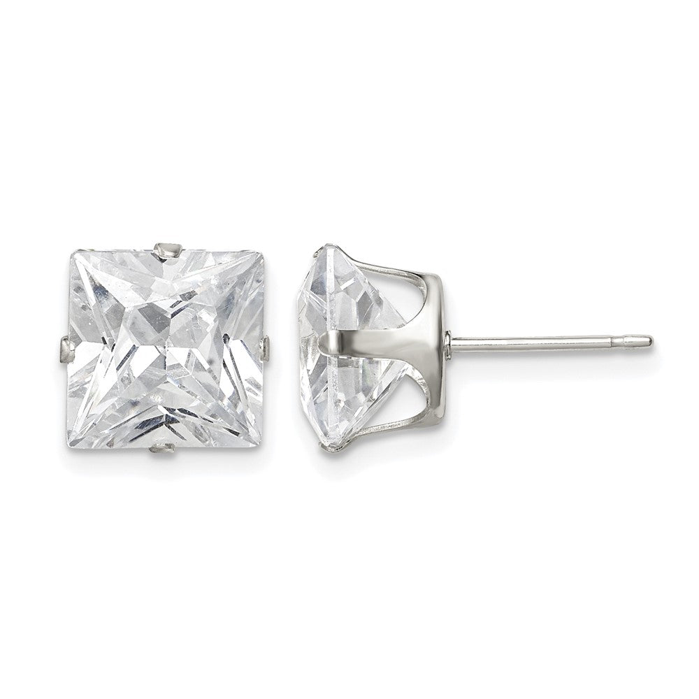 Sterling Silver 9mm Square Snap Set CZ Stud Earrings