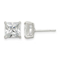 Sterling Silver 7mm Square CZ Basket Set Stud Earrings