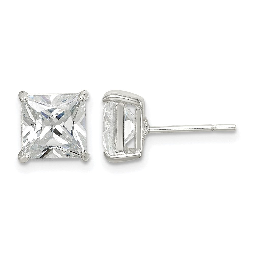 Sterling Silver 7mm Square CZ Basket Set Stud Earrings