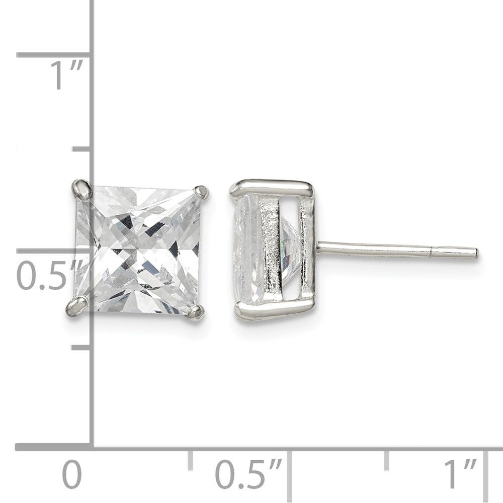 Sterling Silver 8mm Square CZ Basket Set Stud Earrings