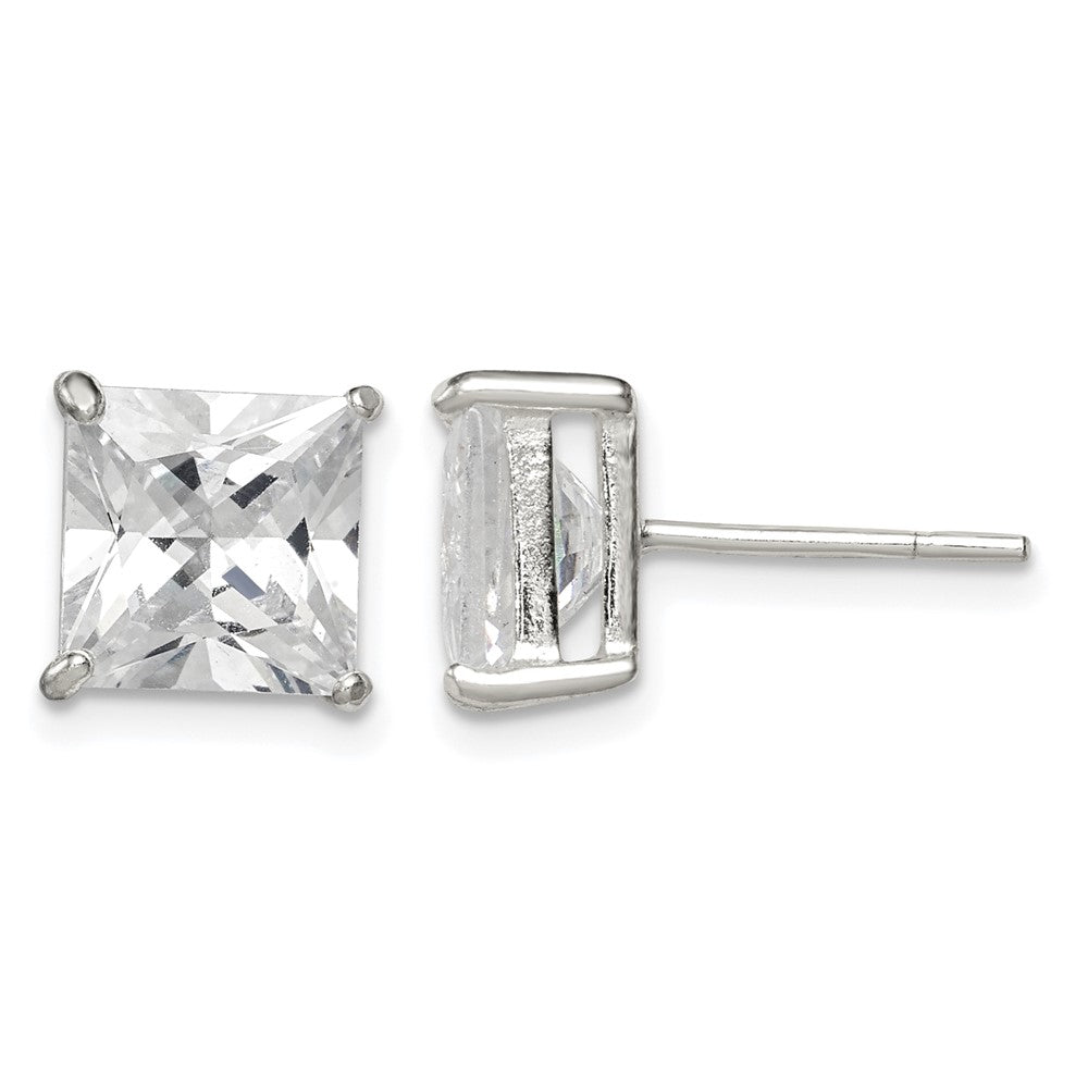 Sterling Silver 8mm Square CZ Basket Set Stud Earrings