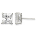 Sterling Silver 8mm Square CZ Basket Set Stud Earrings