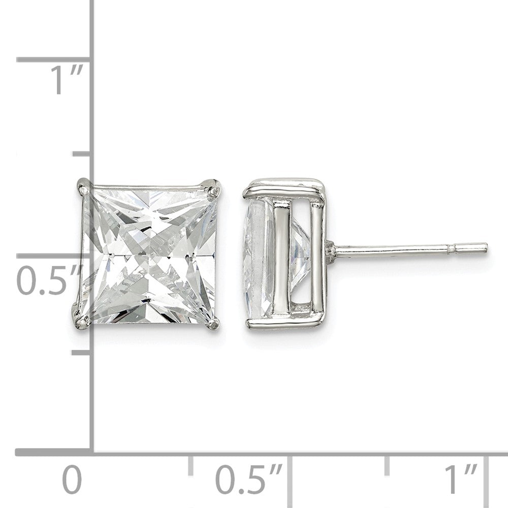 Sterling Silver 9mm Square CZ Basket Set Stud Earrings