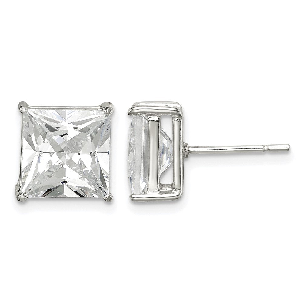 Sterling Silver 9mm Square CZ Basket Set Stud Earrings