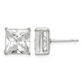 Sterling Silver 9mm Square CZ Basket Set Stud Earrings