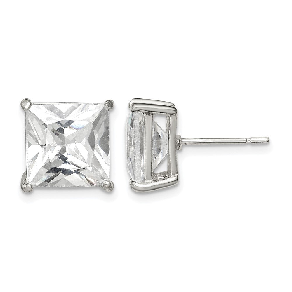 Sterling Silver 10mm Square CZ Basket Set Stud Earrings