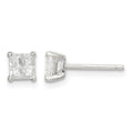 Sterling Silver 4mm Square Cross-cut CZ Basket Set Stud Earrings