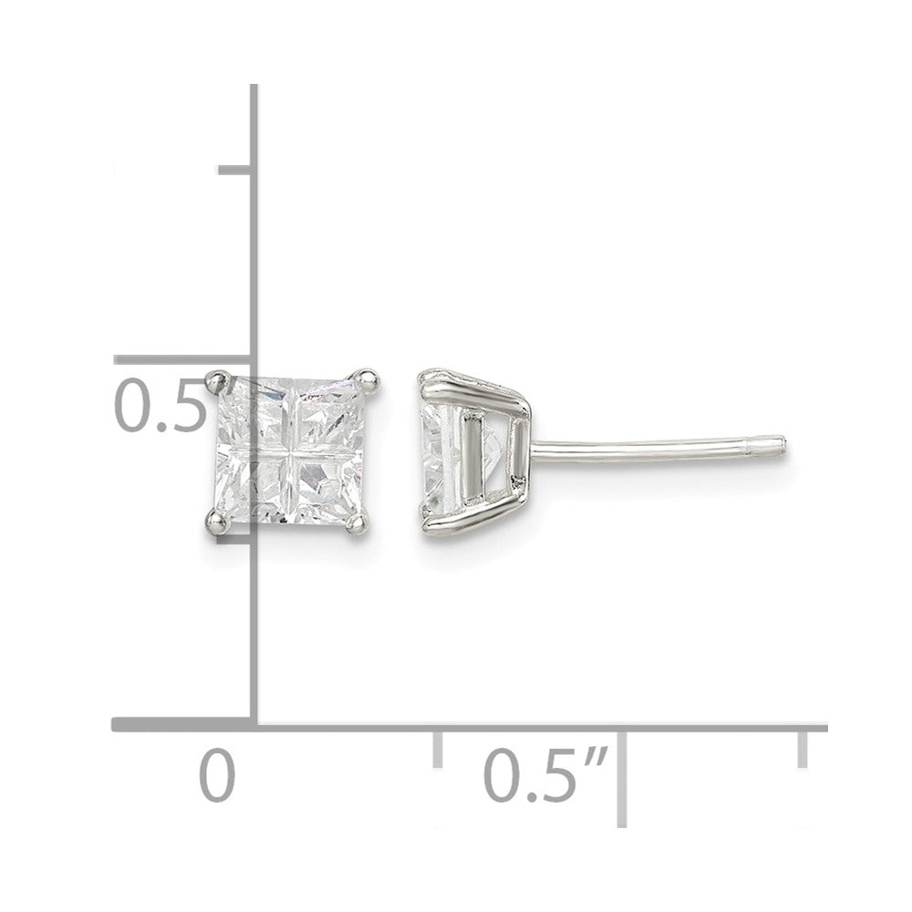 Sterling Silver 5mm Square Cross-cut CZ Basket Set Stud Earrings