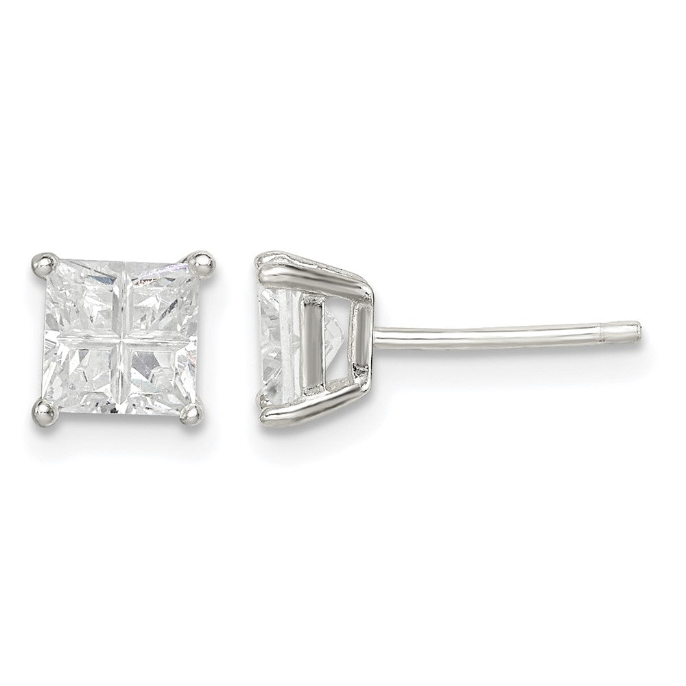 Sterling Silver 5mm Square Cross-cut CZ Basket Set Stud Earrings