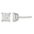 Sterling Silver 5mm Square Cross-cut CZ Basket Set Stud Earrings