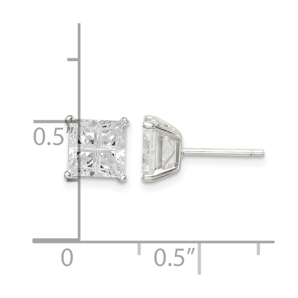 Sterling Silver 6mm Square Cross-cut CZ Basket Set Stud Earrings