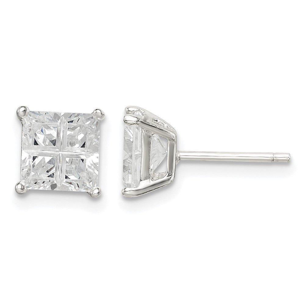 Sterling Silver 6mm Square Cross-cut CZ Basket Set Stud Earrings