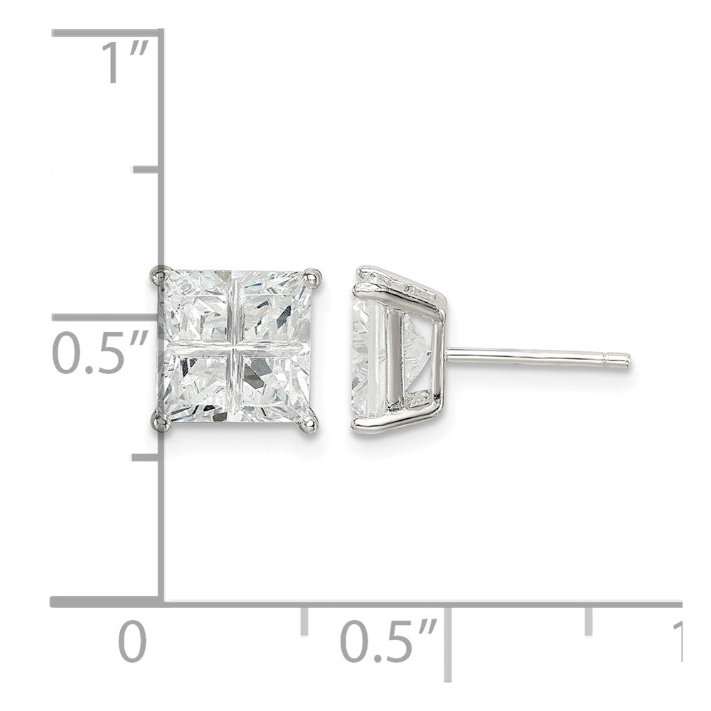 Sterling Silver 7mm Square Cross-cut CZ Basket Set Stud Earrings