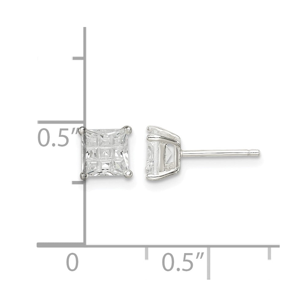 Sterling Silver 5mm Square Laser-cut CZ Basket Set Stud Earrings