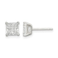 Sterling Silver 5mm Square Laser-cut CZ Basket Set Stud Earrings