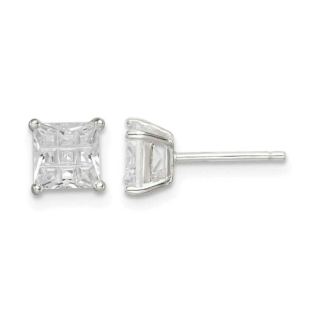 Sterling Silver 5mm Square Laser-cut CZ Basket Set Stud Earrings