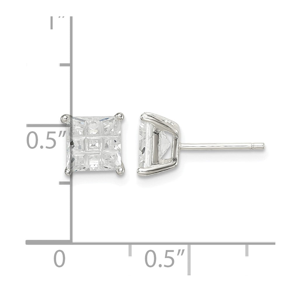 Sterling Silver 6mm Square Laser-cut CZ Basket Set Stud Earrings