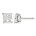 Sterling Silver 6mm Square Laser-cut CZ Basket Set Stud Earrings